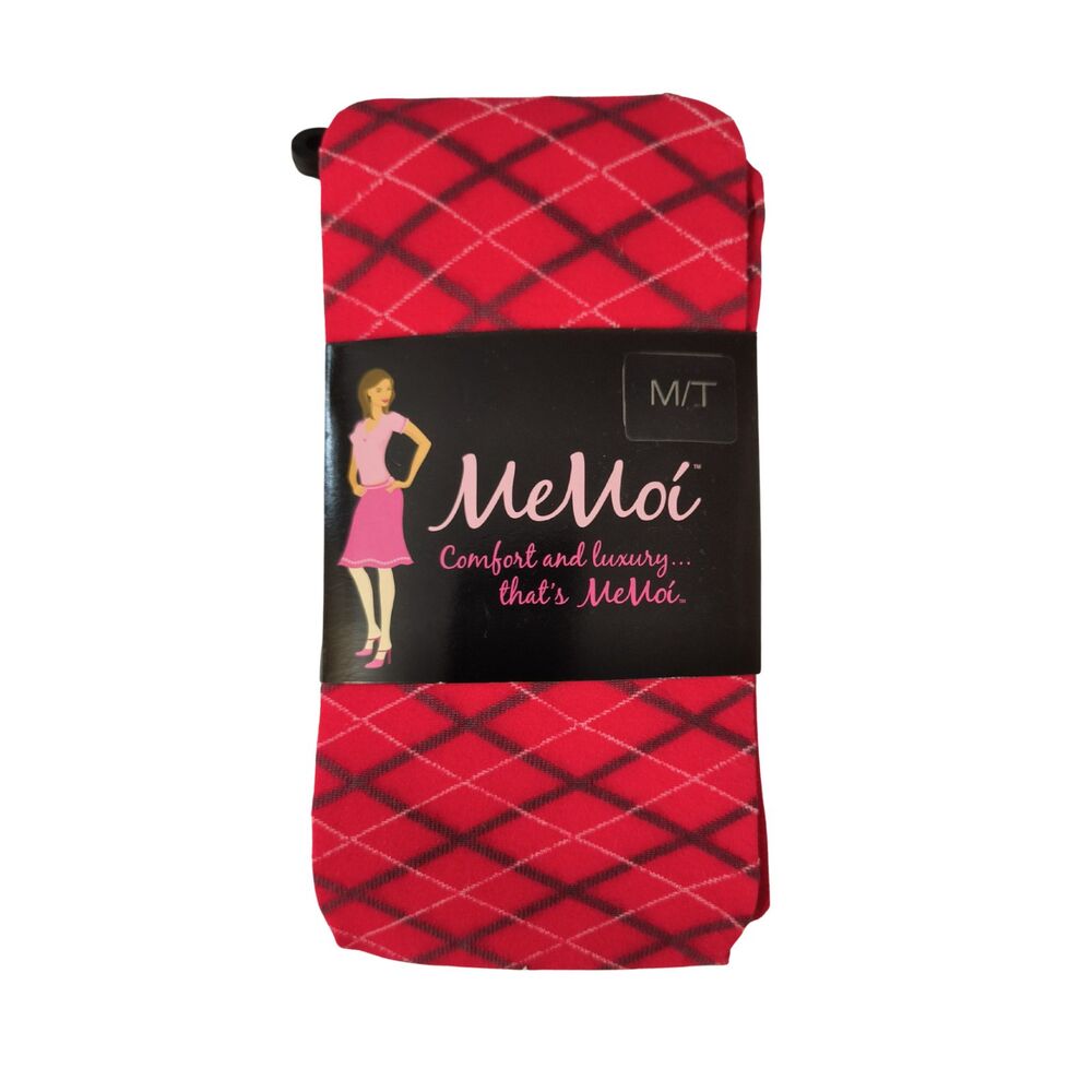 MeMoi Fashion Tights Medium/Tall M/T Red Gray White Argyle Diamond Pattern